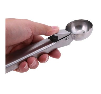 CUCHARA PORTÁTIL DE ACERO INOXIDABLE CON GATILLO 18 CM X 2 UND