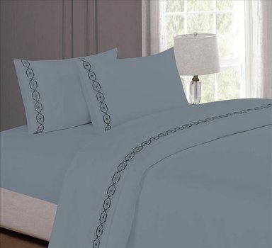 SET SÁBANAS CASATEX KING ALGODÓN GRIS BORDADO