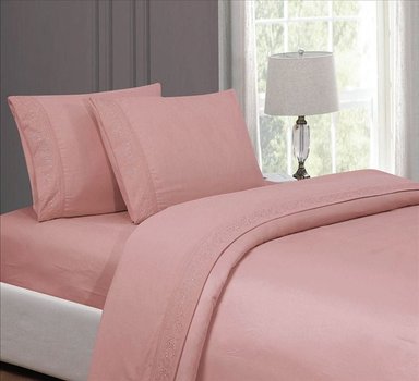 SET SÁBANAS CASATEX 1.5 PLAZAS ALGODÓN ROSADO BORDADO