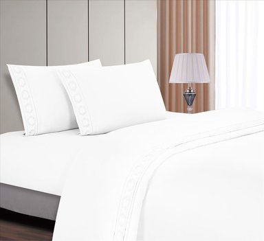 SET SÁBANAS CASATEX 1.5 PLAZAS ALGODÓN BLANCO BORDADO