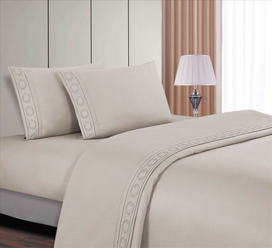 SET SÁBANAS CASATEX QUEEN ALGODÓN CREMA BORDADO