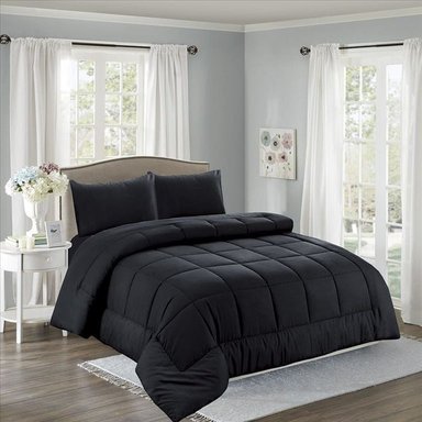 EDREDÓN ACOLCHADO 2 PLAZAS + JUEGO DE SÁBANAS ALGODÓN COLOR NEGRO