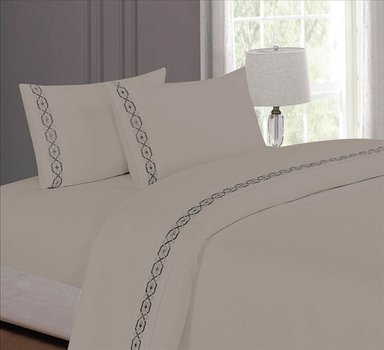 SET SÁBANAS CASATEX QUEEN ALGODÓN BEIGE BORDADO