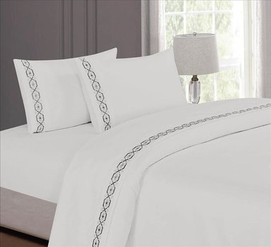 SET SÁBANAS CASATEX 2 PLAZAS ALGODÓN HUESO BORDADO