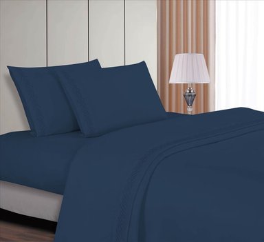 SET SÁBANAS CASATEX 1.5 PLAZAS ALGODÓN AZUL BORDADO