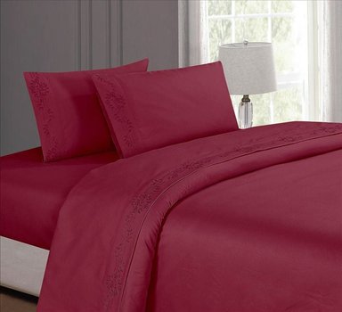 SET SÁBANAS CASATEX 2 PLAZAS ALGODÓN VINO BORDADO