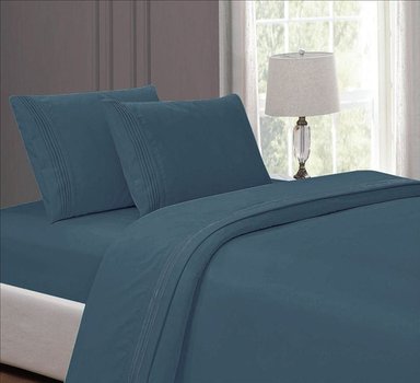 SET SÁBANAS CASATEX QUEEN ALGODÓN AZUL BORDADO