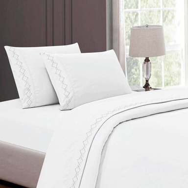 SET SÁBANAS CASATEX QUEEN ALGODÓN BLANCO BORDADO