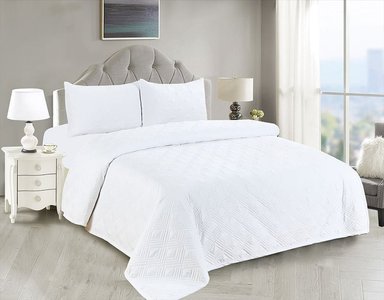 CUBRECAMA CASATEX QUEEN ALGODÓN BLANCO Y JUEGO SÁBANAS