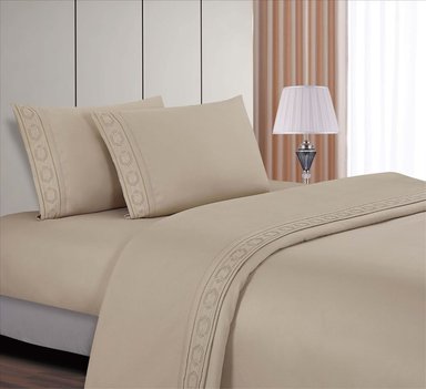 SET SÁBANAS CASATEX 1.5 PLAZAS ALGODÓN BEIGE BORDADO