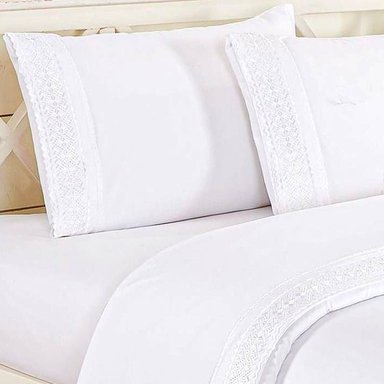 SET SÁBANAS CASATEX QUEEN ALGODÓN BLANCO BORDADO