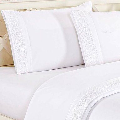 JUEGO DE SABANAS ALGODÓN 2 PLAZAS CON BORDADO - BLANCO