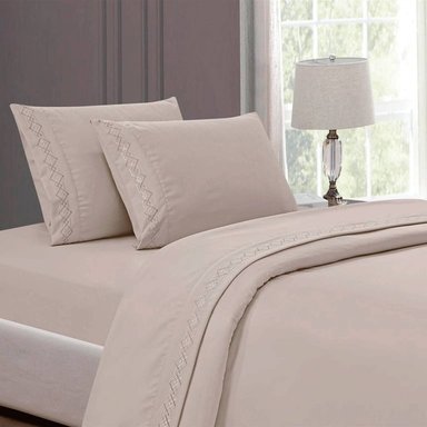 SET SÁBANAS CASATEX 2 PLAZAS ALGODÓN BEIGE BORDADO