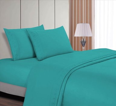 SET SÁBANAS CASATEX 1.5 PLAZAS ALGODÓN TURQUESA BORDADO