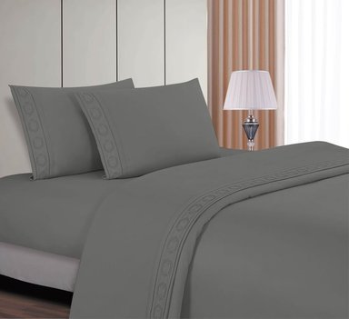 JUEGO DE SABANAS 1,5 PLZ ALGODÓN CON BORDADO COLOR GRIS