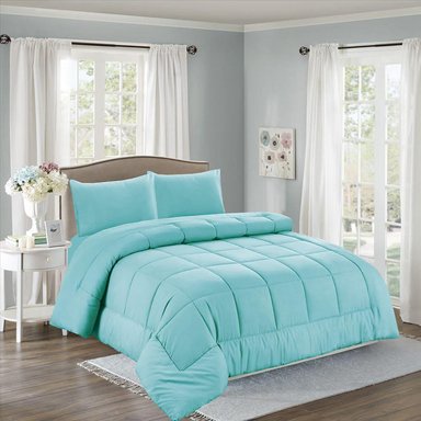 EDREDÓN ACOLCHADO QUEEN + JUEGO DE SÁBANAS ALGODÓN 5 PIEZAS COLOR TURQUESA