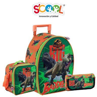 SET MALETA SCOOL JURASSIC WORLD MEDIANA RANGER VERDE