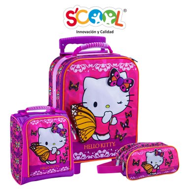 SET MALETA SCOOL HELLO KITTY GRANDE MAGIC PREMIUM ROSADO