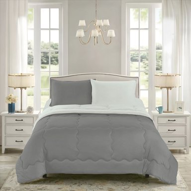 CUBRECAMA BICOLOR 2 PLAZAS Y JUEGO DE SÁBANAS