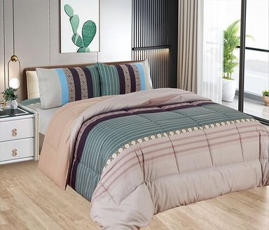 EDREDÓN 2 PLAZAS + JUEGO DE SÁBANAS 100% ALGODÓN - 5 PIEZAS