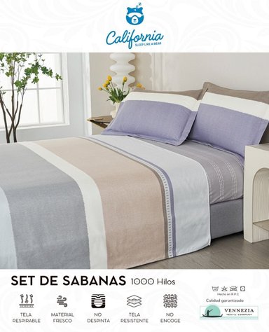 JUEGO DE SÁBANAS VICENZA 2 PLAZAS - 100% ALGODÓN