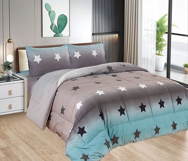 EDREDÓN 2 PLAZAS + JUEGO DE SÁBANAS 100% ALGODÓN - 5 PIEZAS