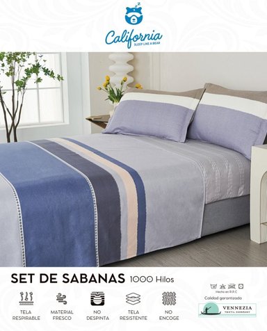 JUEGO DE SÁBANAS VICENZA 2 PLAZAS - 100% ALGODÓN