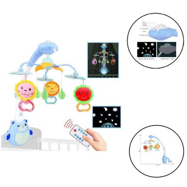 JUEGO DIDÁCTICO IDEAL MOVIL PARA CUNA CON PROYECTOR LUCES Y CONTROL - AZUL