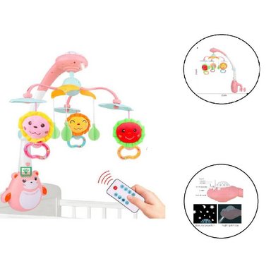 JUEGO DIDÁCTICO IDEAL MOVIL PARA CUNA CON PROYECTOR LUCES Y CONTROL - ROSADO