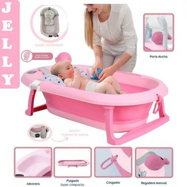 BAÑERA PLEGABLE COM TERMOMETRO JELLY ROSADO
