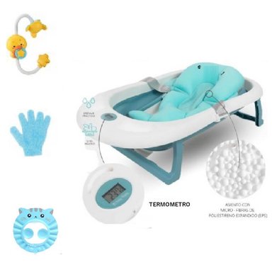 COMBO BAÑERA PLEGABLE PARA BEBE PARTY -CELESTE