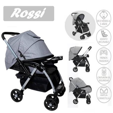 COCHE CUNA RECLINABLE MANGO REVERSIBLEASIENTOACOLCHADO ROSSI