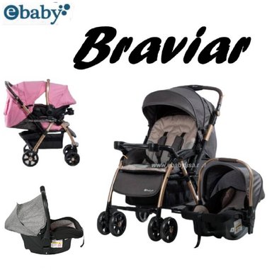 COCHE CON PORTA BEBE BRAVIAR EBABY-NEGRO