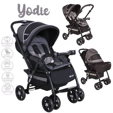 COCHE CUNA ACOLCHADO RECLINABLE MANGO REVERSIBLE YODIE GRIS