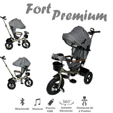 TRICICLO FORT PREMIUM 5 EN 1 BLUETOOTH GIRATORIO- PLOMO - 1