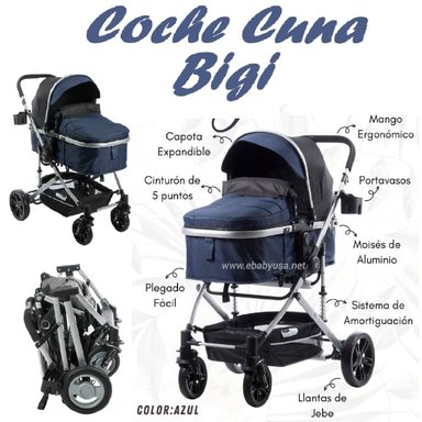 COCHE CUNA MOISES DE LUJO BIGI EBABY -AZUL