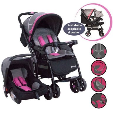 COCHE CON PORTA BEBE BRAVIAR 1092 ROSADO