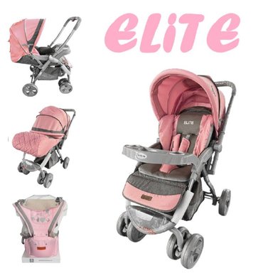 COCHE CUNA ELITE MANGO REVERSIBLE  CANGURO - ROSA