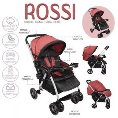 COCHE CUNA RECLINABLE MANGO REVERSIBLEASIENTOACOLCHADO ROSSI