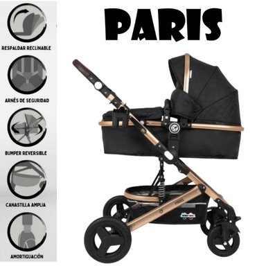 COCHE CUNA MOISES MANGO REVERSIBLE PARIS -NEGRO