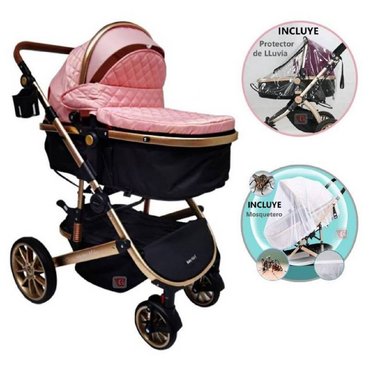 COCHE CUNA MILAN MAS PAÑALER ROSADO