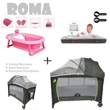 CUNA CORRAL ROMA-COLCHON P-BAÑERA R -PLOMO