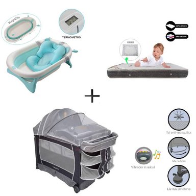CUNA CORRAL VIBRADOR VERONA-COLCHON PLOMO- BAÑERA C