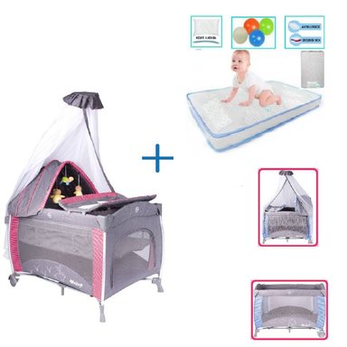 CUNA COLECHO NOA + COLCHON CELESTE -  ROJO