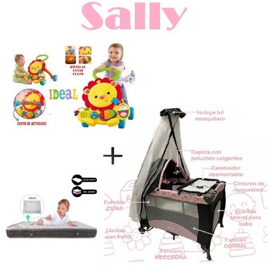 CUNA CORRAL MECEDORA-COLCHON P-CAMINADOR LEON- ROSA