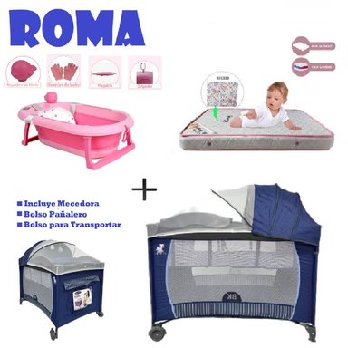 CUNA CORRAL ROMA-BAÑERA R-COLCHON R-AZUL