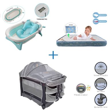 CUNA CORRAL VIBRADOR VERONA-COLCHON AZUL-BAÑERA C
