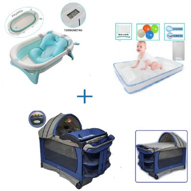 CUNA CORRAL VIBRADOR VERONA -COLCHON CELESTE-BAÑERA C