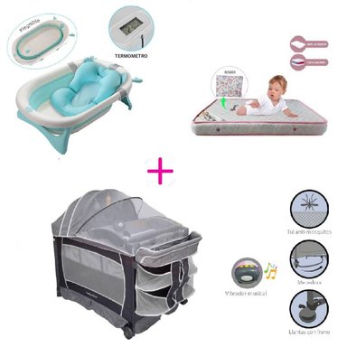 CUNA CORRAL VIBRADOR VERONA-COLCHON ROSADO-BAÑERA C