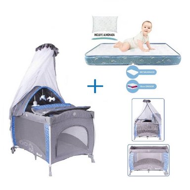 CUNA COLECHO NOA +  COLCHON AZUL - AZUL